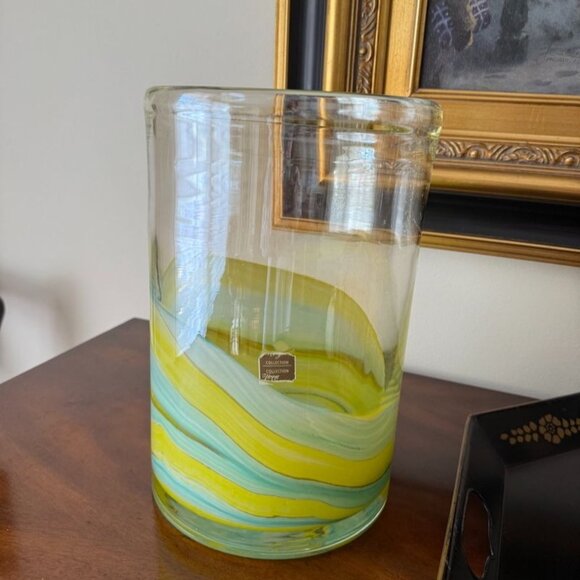 Pier One Vase Amber Swirl Art Glass Collection Italy Hand Blown Cut Bottom - Picture 1 of 10